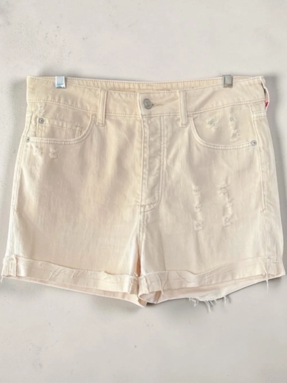 Anthropologie Pilcro Cream Button Fly High Rise Distressed Jean Shorts Waist 29 - Picture 1 of 13
